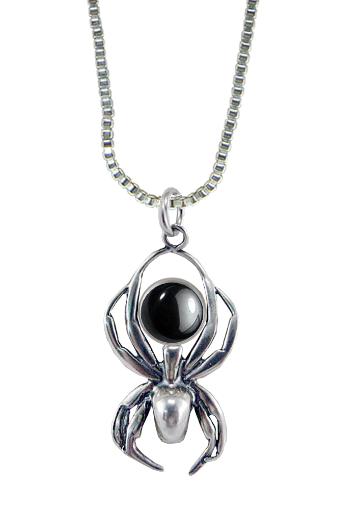 Sterling Silver Friendly Little Spider Pendant With Hematite